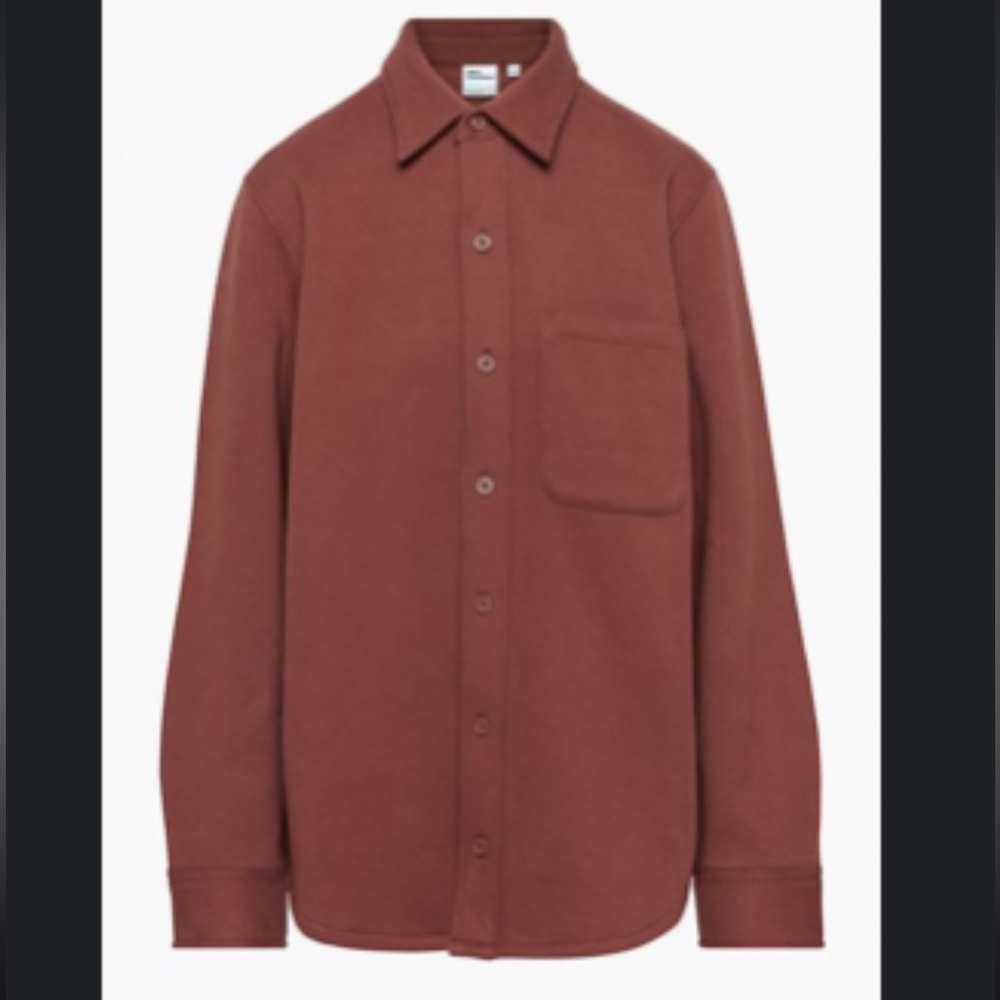 ARITZIA TNA Cozy Fleece Boyfriend Shirt Dark Maroon in size M
